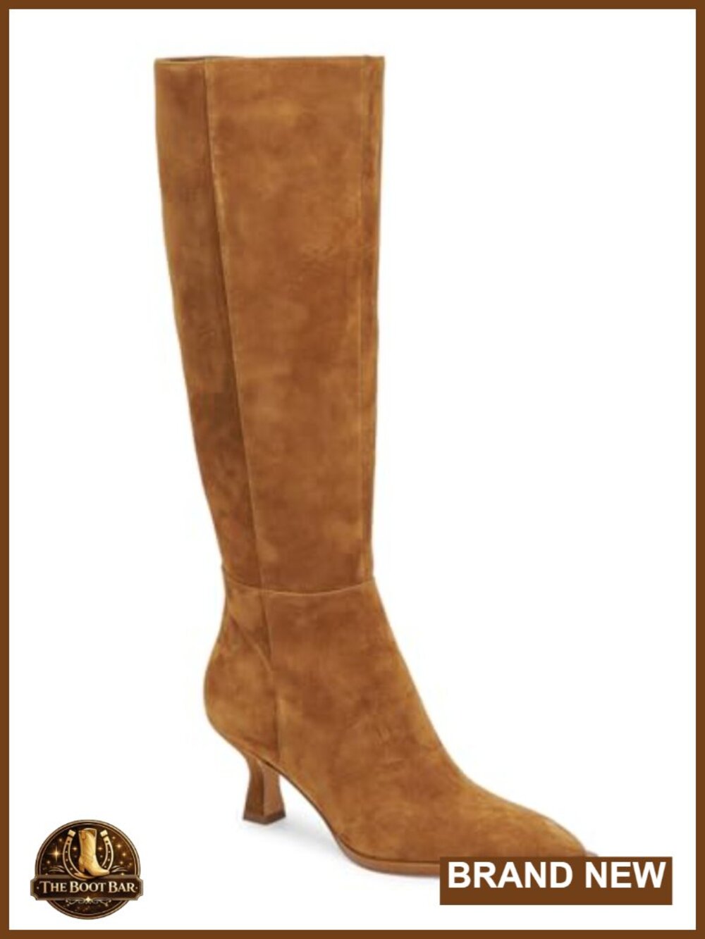 Kitten Heel Knee High Boots Pointed Toe PU Leather Suede Tall Dress Shoes